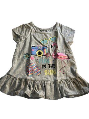 Kidtopia Girls Tee Graphic Gray Multicolored Cap Sleeves Ruffle Bottom Size 5